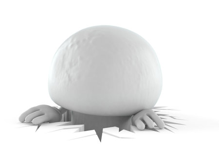 Champignon character inside hole isolated on white background. 3d illustrationの写真素材
