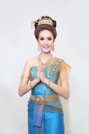 beautiful asian with welcome expression の写真素材