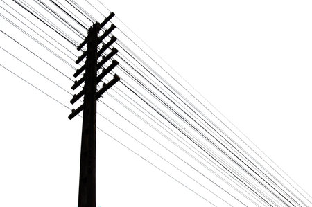Silhouette of telegraph pole and wiresの写真素材