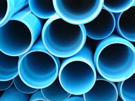 Plastic blue drainage water pipesの写真素材