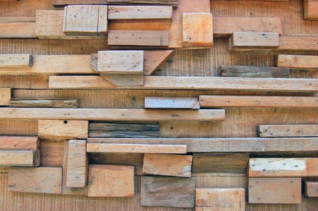 Background of various wooden blocks stuck togetherの写真素材