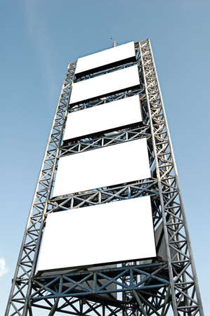Tall scaffolding with blank advertisement spacesの写真素材