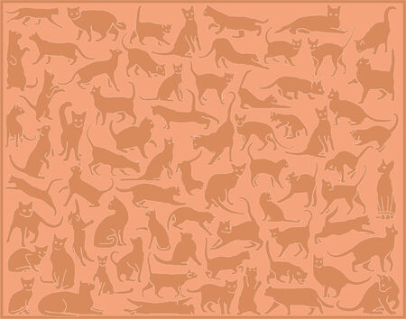Collection of vector cats in various positions as a backgroundのイラスト素材