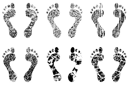 Set of vector human footprints with different grunge patternsのイラスト素材