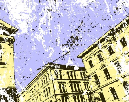 Vector illustration of town buildings and grungeのイラスト素材