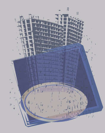 Editable vector illustration of a tower-block and bannerのイラスト素材