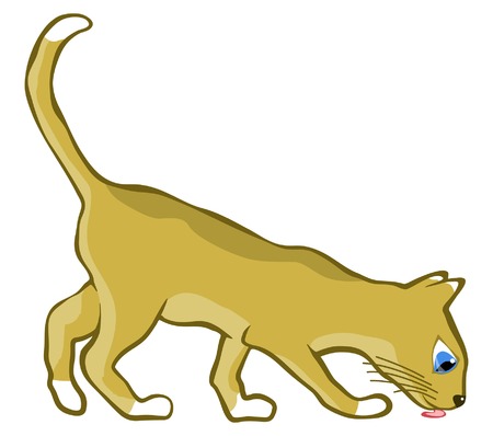 Editable vector illustration of a young cat lickingのイラスト素材