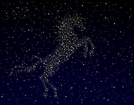 Editable vector illustration of a horse in a starry skyのイラスト素材