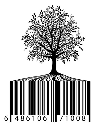 Editable vector illustration of a tree with bar-code rootsのイラスト素材