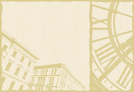 Editable vector illustration of a clock and buildingsのイラスト素材
