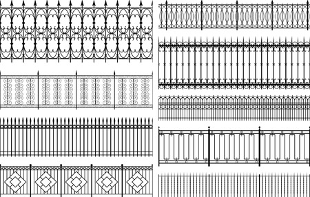 Set of editable vector fences and railingsのイラスト素材