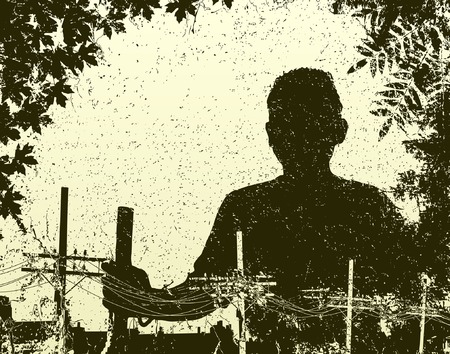 Editable vector illustration of a travelling man with grungeのイラスト素材