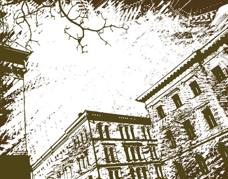 Editable vector illustration of buildings and grunge with elements as separate objectsのイラスト素材