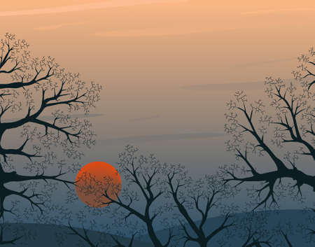 Editable vector illustration of a winter sunset with copy-spaceのイラスト素材