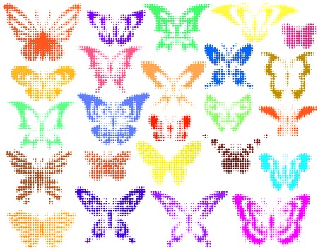Set of editable vector halftone butterfly designsのイラスト素材