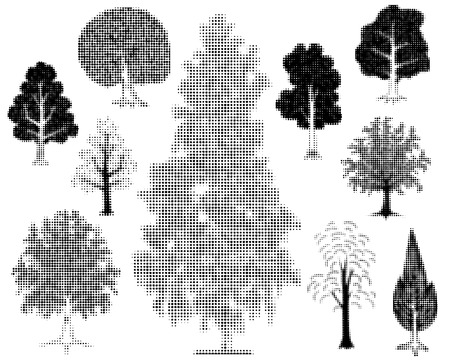Editable vector illustrations of various halftone treesのイラスト素材
