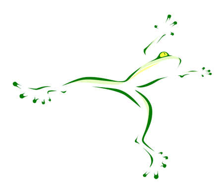 Stylized editable vector illustration of a green frog jumpingのイラスト素材