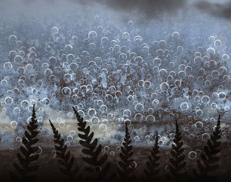 Abstract illustration of ferns and bubbles of oxygen