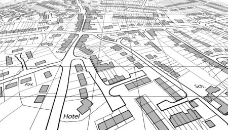 Angled view of an editable vector housing map of a generic townのイラスト素材