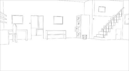 Editable vector outline sketch of an empty office interiorのイラスト素材