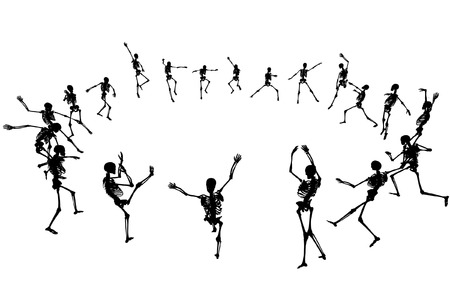 Editable vector skeleton silhouettes dancing in a ring with each skeleton as a separate objectのイラスト素材