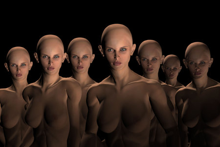 3-d render of identical naked female androidsの写真素材