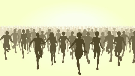 Editable vector illustration of a large group of people running のイラスト素材