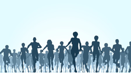 Editable vector illustration of a large group of people runningのイラスト素材