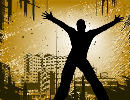 Editable vector design of a man in a city with grungeのイラスト素材