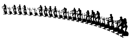 Editable vector illustration of people using exercise bikesのイラスト素材