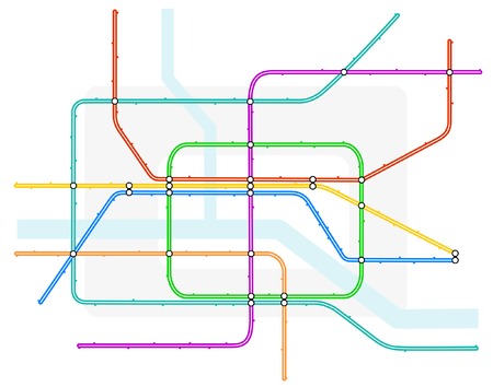 Editable vector illustration of a generic color-coded subway train mapのイラスト素材