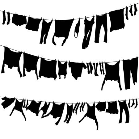 Set of editable vector washing lines with drying clothes; all individual clothes are separate objectsのイラスト素材