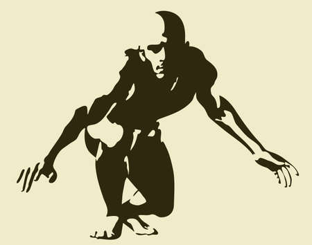 Editable vector illustration of a man ready to pounce including complete outline of figureのイラスト素材