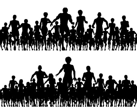Editable Vector Silhouettes Of A Many People Runningのイラスト 素材 ストックフォト 写真素材のstock Foto ストックドットフォト