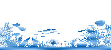 Editable vector illustration of watery coral and fish made by masking a background color meshのイラスト素材