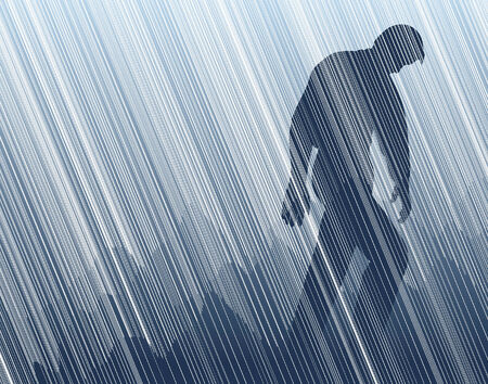 Editable vector illustration of a man walking in torrential rainのイラスト素材