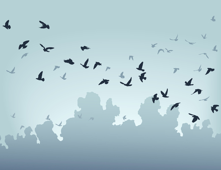 illustration of a flock of flying birdsのイラスト素材