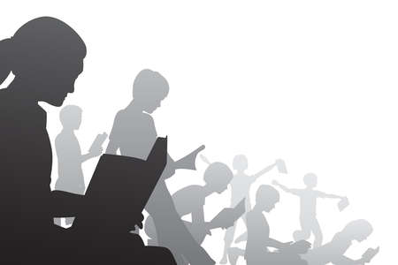 Editable foreground illustration of children reading booksのイラスト素材