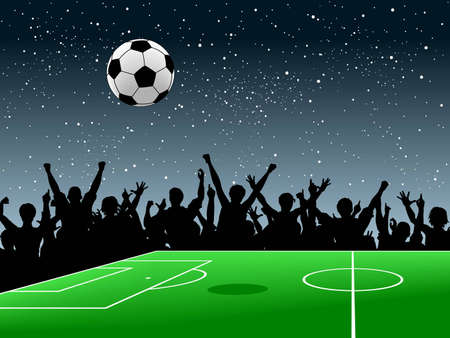 Editable  design of a crowd around a football pitch at nightのイラスト素材