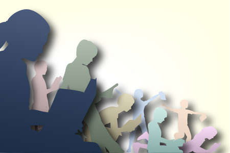 Illustration of children reading books with copyspaceの写真素材