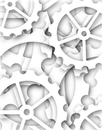 Illustrated background of white cutout cogs and wheels の写真素材