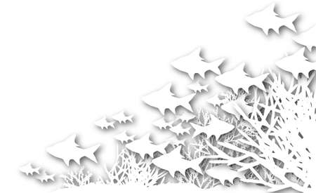 Illustration of cutout fish and coral silhouettesの写真素材
