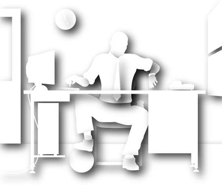 Illustration of an office worker with a football looking at his watchの写真素材