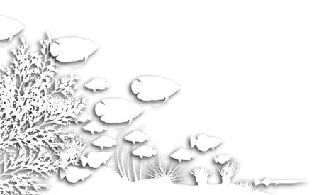 Illustration of cutout fish and coral silhouettesの写真素材