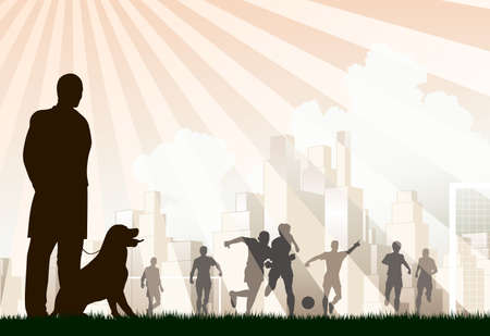 Editable  illustration of a man watching footballersのイラスト素材