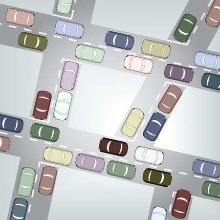 Editable  illustration of busy car trafficのイラスト素材