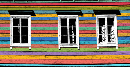 Editable  illustration of three wooden windows のイラスト素材