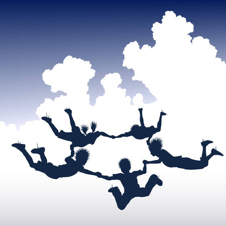 Editable vector illustration of a ring of skydiving childrenのイラスト素材