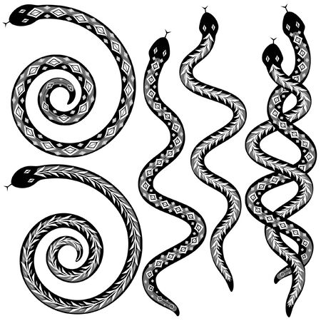 Set of editable snakes designs black and whiteのイラスト素材