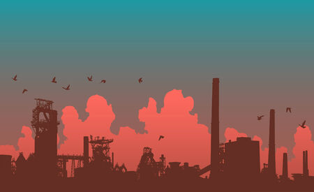 Detailed editable   illustration of an industrial skylineのイラスト素材